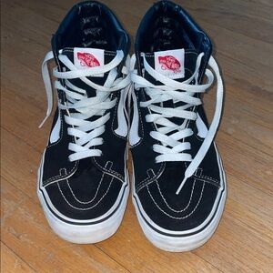 Vans Black and White High-Tops with Red Logo